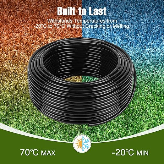 100FT 1/4 Inch Drip Irrigation Tubing with 10 Pack Push-to-Connect 1/4" Tee Connectors, Distribution Drip Line Hose & Universal Tee Fitting, for Drip Irrigation Parts or Drip System and Misting System