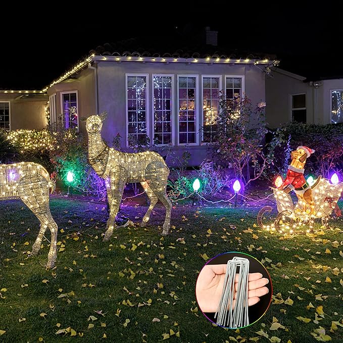 100 pcs 6 inch U-Shaped Landscape Staples and 100 pcs Fixing Gasket Sets, Garden Landscape Staples are Suitable for Outdoor Irrigation Hoses,Fixed Fences,Artificial Turf Nails and Tents.