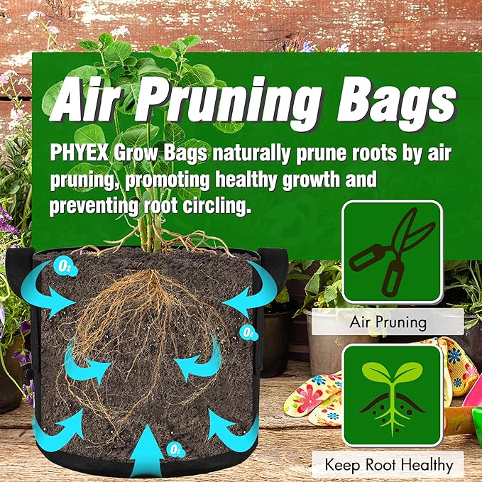 PHYEX 12-Pack 20 Gallon Grow Bags, Thickened 300G Nonwoven Fabric Pots with Reinforced Handles, Planting Bags for Healthy Root Growth, Vegetables, and Flowers, Come with 12 Pcs Plant Labels