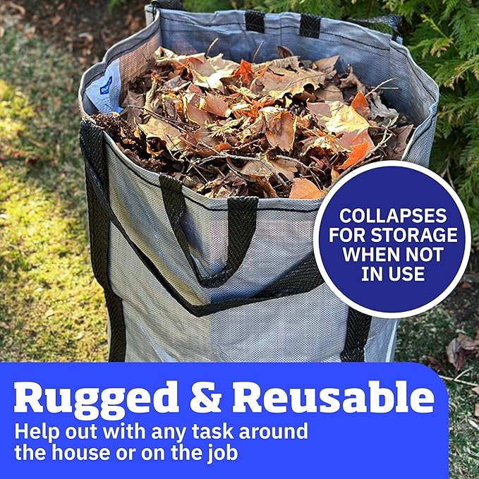 DURASACK Heavy Duty Home and Yard Waste Bag 48-Gallon Woven Polypropylene, Reusable Lawn and Leaf Garden Bag with Reinforced Carry Handles, Pop-Up Self-Standing Garbage Can, Multicolored, Pack of 3