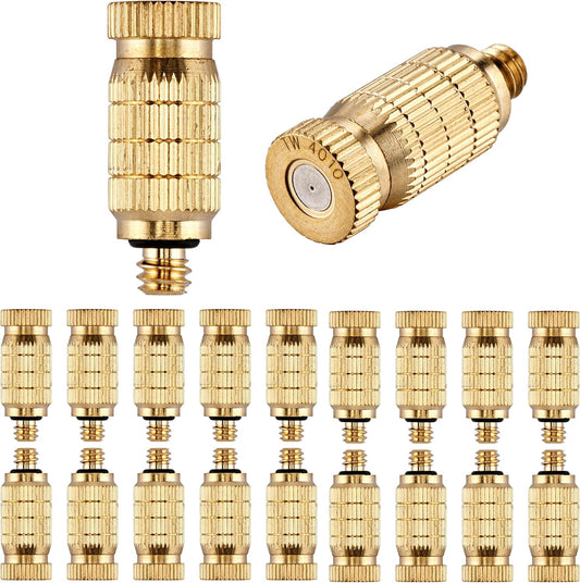 Mornajina 20Packs Brass Misting Nozzles for Outdoor Cooling System, Misting System Heads Sprayer 0.020" (0.5 mm) 10-24 UNC, High Pressure