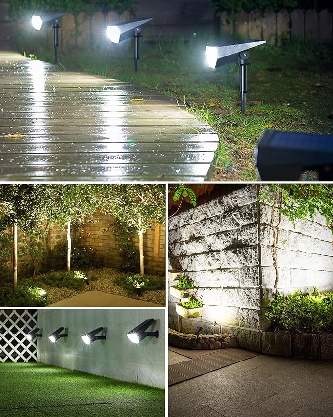 Biling Solar Spot Lights Outdoor, 2-in-1 Solar Landscape Lights 12 LED Bulbs Solar Powered Lights IP67 Waterproof Adjustable Wall Light for Patio Pathway Yard Garden Driveway Pool