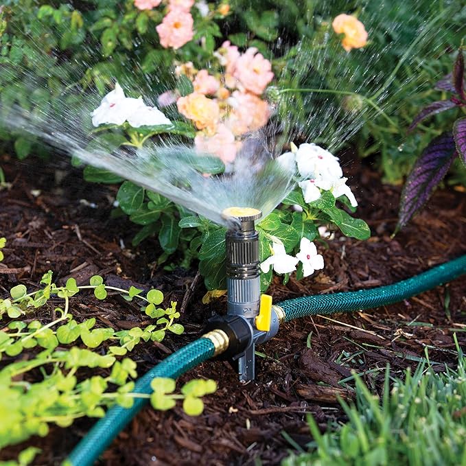 Melnor 65191AMZ Adjustable Spike Set Sprinkler Bundle, Green, Yellow