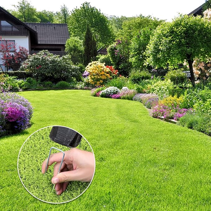 Oligei 100 Pack Garden Stakes, U-Shaped Tent Stakes, Galvanized Landscape Staples, Ground Stakes, for Landscaping Securing Weed Barrier Fabric, Irrigation Tubing, Holding Fence, Tarpaulin