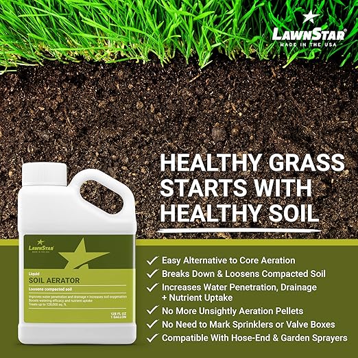 Liquid Lawn Aerator (1 Gallon) - Loosens & Conditions Compacted Soil - Alternative to Core and Mechanical Aeration - Improves Water Penetration, Drainage & Soil Oxygenation - American Made