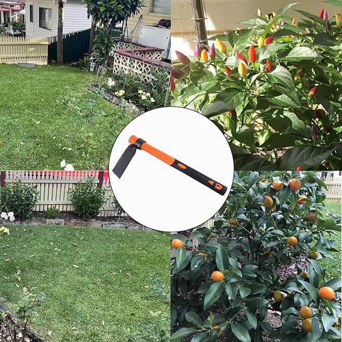 LUBAN Single Head Hoe with Heavy Duty Forged Adze and Ergonomic Non-Slip Handle for Loosening Soil, Gardening, Transplanting Outdoor 39mm/15-Inch