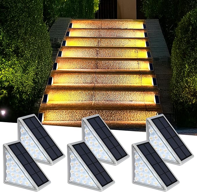 LED Solar Step Lights Waterproof Outdoor Stair Lights, Solar Deck Lights Outdoor Decor IP67 Solar Decoration Lights for Yard, Patio, Garden, Walkways, Front Door, Pathway, Driveway, Porch 6 Pack