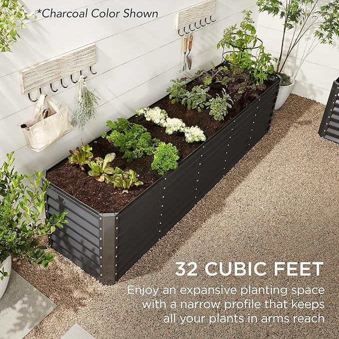 Best Choice Products 8x2x2ft Outdoor Metal Raised Garden Bed, Rectangular Deep Root Planter Box for Vegetables, Flowers, Herbs, and Succulents w/ 239 Gallon Capacity - Wood Grain
