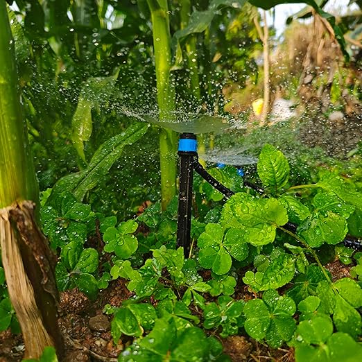 50 Pack Drip Irrigation Emitters Adjustable Irrigation Dripper 360 Degree Full Circle Pattern Water Flow Bubbler with Stake for 1/4 inch Irrigation Hose for Garden Greenhouse