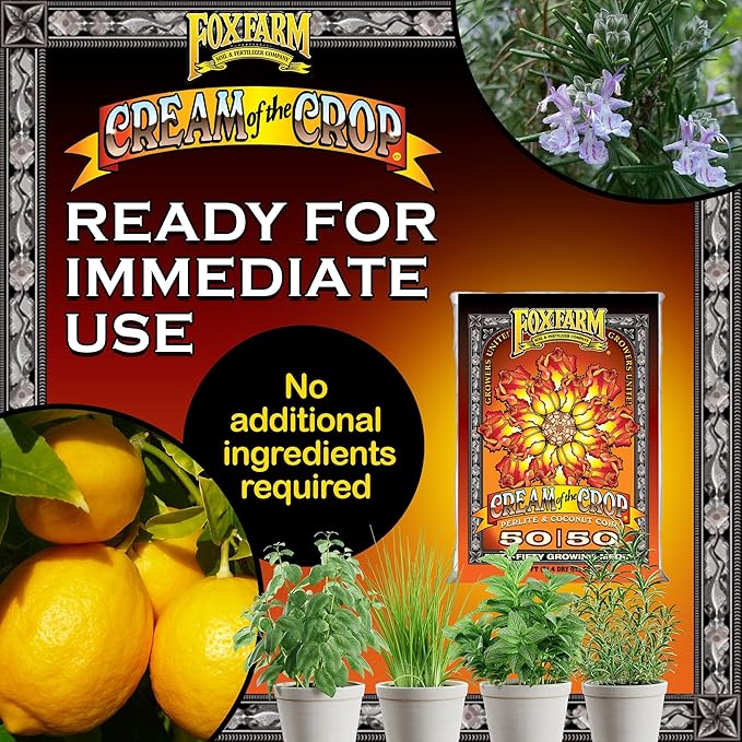 FoxFarm Cream of The Crop 50/50 Growing Media, 2cu ft - Facilitating Aeration and Drainage, for Indoor/Outdoor Container Gardens - Ideal for Use with Customized Feeding Schedules