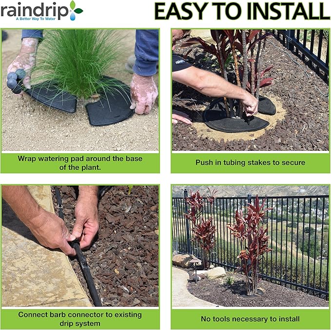 Raindrip RW16RE RootWise 360° Precision Plant Watering Pad for Plant & Tree Irrigation, 16 in. Watering Mat with Built-in Drip Tubing & Emitters,Watering Ring Connects to Drip Irrigation Systems,Black