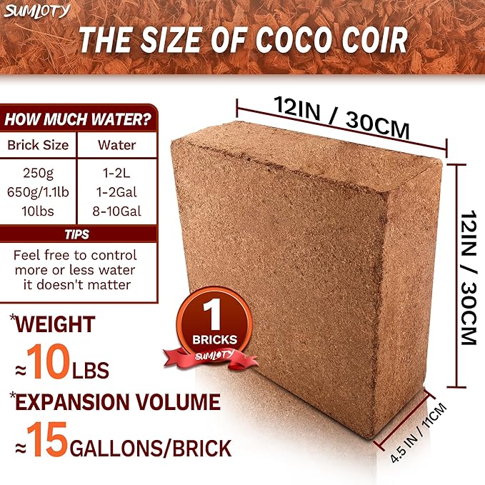 Coco Coir for Plants- 10LB Organic Coconut Coir Brick with Low EC & PH Balanced,Coco Fiber for Herbs& Flowers, Renewable Coco Soil for Planting(18 Gal.)