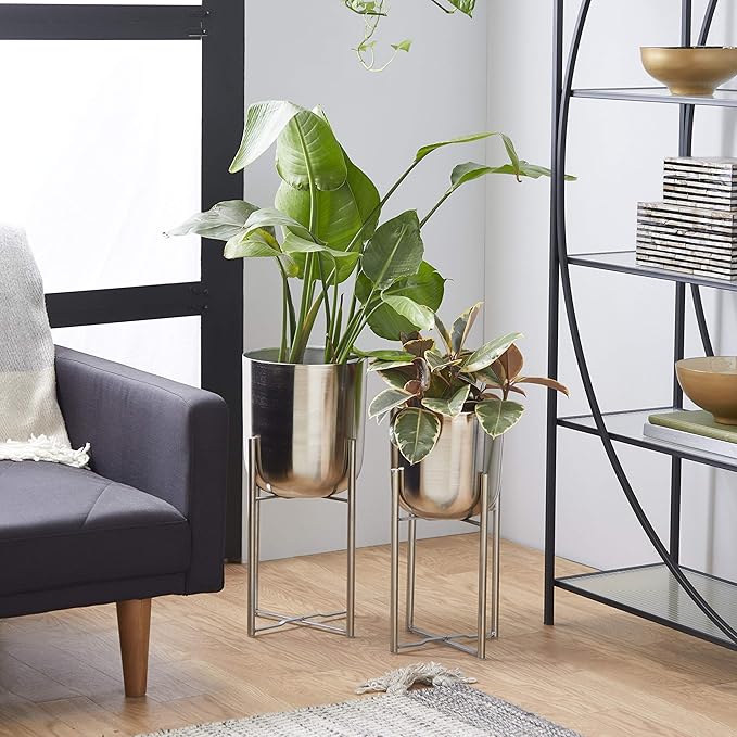 Deco 79 Glam Metal Planters with Stands, Set of 2, 19", 22" H, Silver (Pack of 3, 6 Count Total)