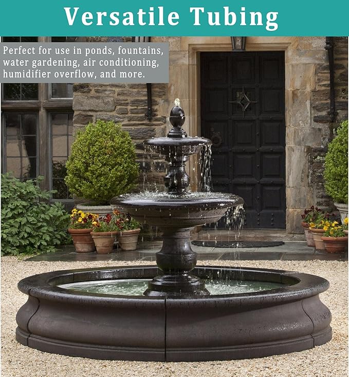 3/4" id - 50ft Black Vinyl Tubing Flexible PVC Tube Hybrid Hose Transfer Water Fuel Gas for Pond Fountain Garden Waterfall, Durable and Safe, with 2 Hose Clamps