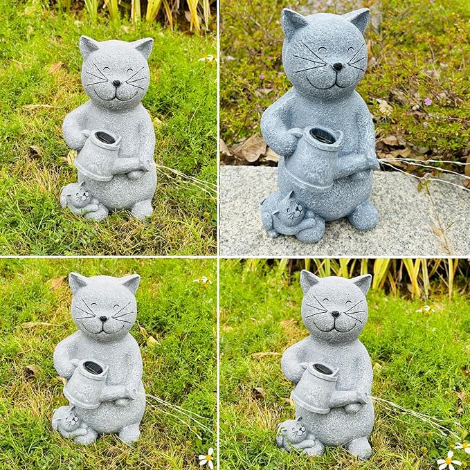 Solar Cat Outdoor Statues Garden Decor with LED Lights Lovely Cat Statues for Patio Balcony Yard Lawn Ornament, Birthday Mother Day Gardening Gifts for Mom Grandma Women