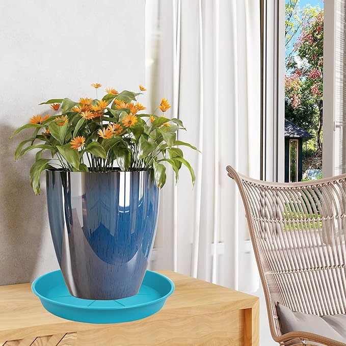 2 Pack of Plant Saucer Tray 19 inch, Heavy Duty Plastic Pot Plant Drip Trays Saucers for for Indoors Outdoor, Plant Water Tray for Planters 16-19" (19", Light Blue)