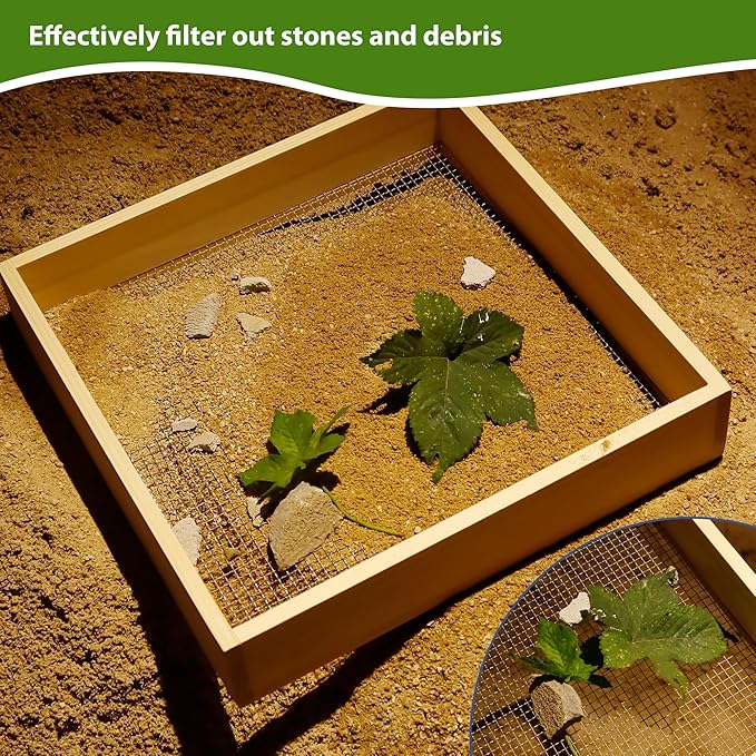 Soil Sifter for Garden,Wooden sifter for gardening，Multi-Purpose Soil Screen Wood Dirt Sifter Hand Held Cedar Garden Sifter for Compost,Plant flowers Sifter for Compost, Dirt and Potting Soil.