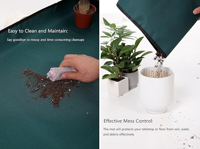 KONMAY Foldable Thicken Repotting Mat Tool Set - 30''X44'' Waterproof Potting Tray, Shovel and Garden Glove for Indoor and Outdoor Transplanting and Soil Mess Control