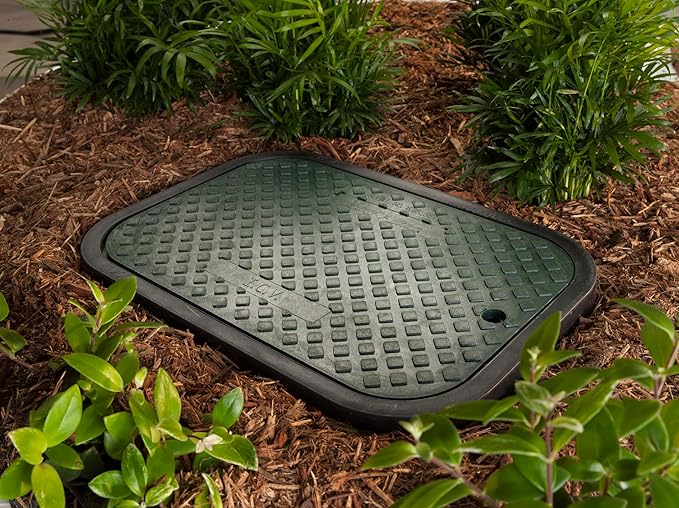 Rain Bird CPVBSTD Professional Series 12" Rectangular Sprinkler Valve Box, Black with Green Lid, 12" High