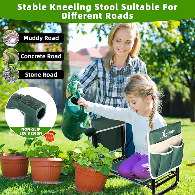 Garden Kneeler and Seat Garden Stool Heavy Duty Garden Kneeler Garden Kneeling Bench with Handles Garden Seat Comes with Tool Pouch & Gloves Gardening Gifts for Seniors Women & Men (Green)