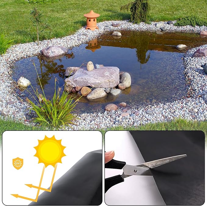 10 x 10 FT Pond Liner, 20 Mil Fish Pond HDPE Liner, Pond Liners for Outdoor Ponds, Koi Ponds, Garden Fountain, Waterfall