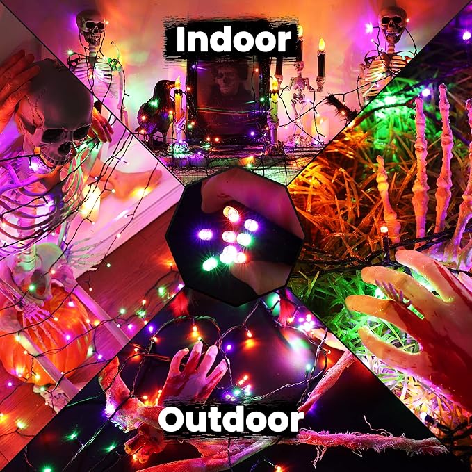 82ft 200 LED String Lights with 8 Modes, Waterproof Low Voltage Orange & Green & Purple Fairy Lights for Halloween Party, Garden, Indoor Outdoor Decorations