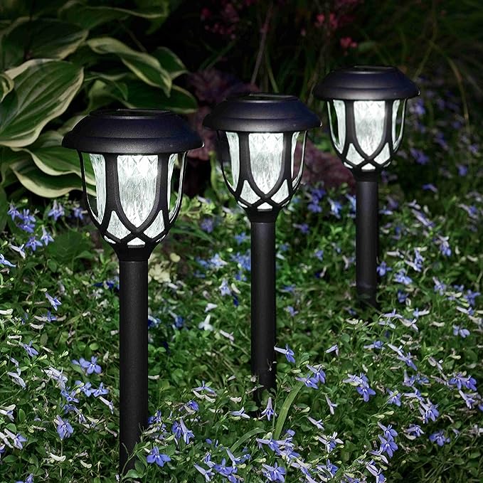 10 Pack Solar Lights Outdoor Decorative, Solar Pathway Lights Outdoor, Solar Powered Garden Yard Lights for Walkway Sidewalk Driveway. (Black, Cool White)
