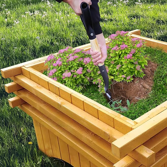 Shovel for Digging 28 In Small Round Shovel with D Handle Kids Metal Beach Shovel，Camp Shovel ，Garden Shovel ,Gardening Tools Wooden Handel, Yellow Wood, 28In