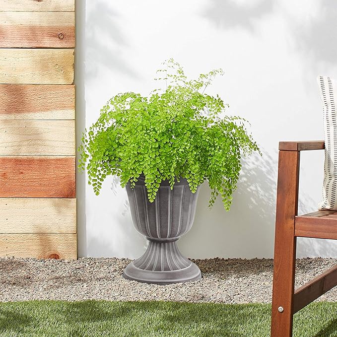 PL20WW Indoor/Outdoor Classic Traditional Plastic Urn Planter, Whitewash, 10" x 12", White Wash