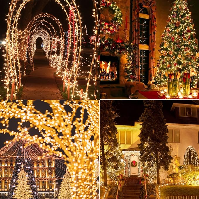 114ft Christmas String Lights Outdoor, 300 LED Connectable With Timer, 8 Modes Tree Fairy Twinkle Lights for Garden, Wedding, Indoor Outdoor Xmas Decor (Warm White)