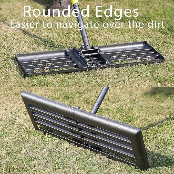 Lawn Leveling Rake, Heavy Duty Levelawn Tool for Garden Level Soil or Dirt Ground Surfaces Easily, 26” x 10” Ground Plate, Steel Handle Length is 65 inch