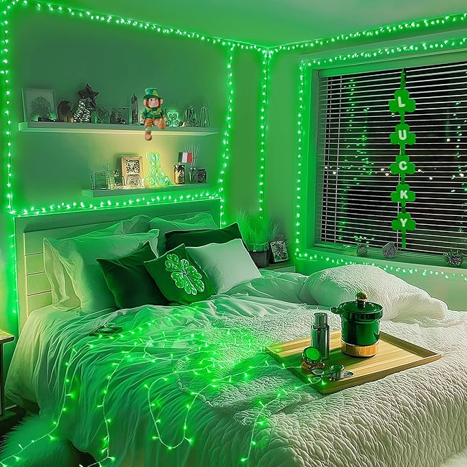 JMEXSUSS Green Lights for St Patrick's Day Decoration, 200 LED Green Christmas Lights Clear Wire, Connectable Green String Lights Indoor Outdoor for Spring Tree Garden St. Patricks Day Decor