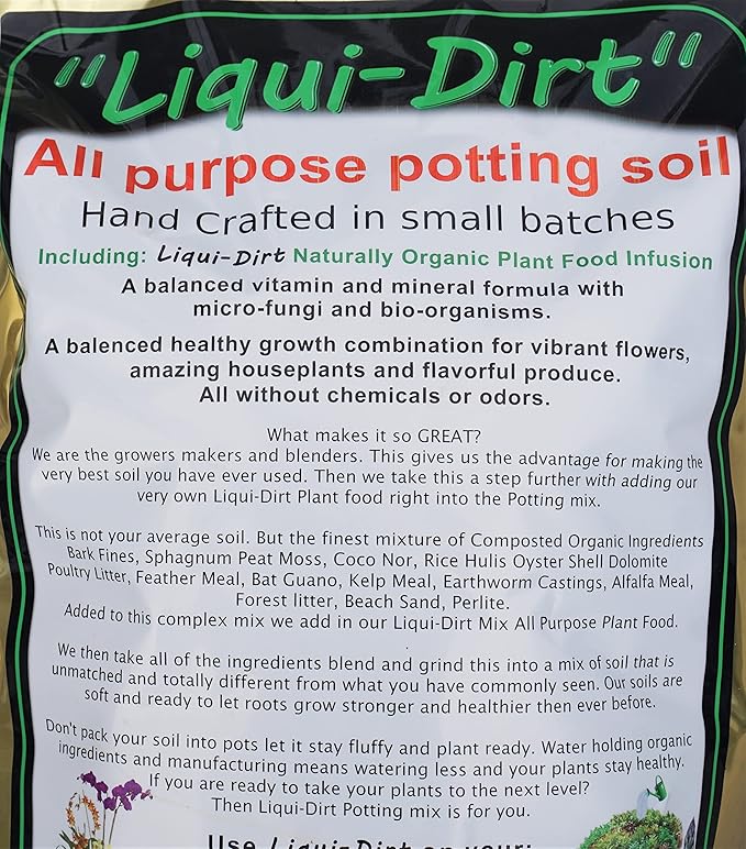Liqui-Dirt Natural Potting Soil Bio-Organic Mix for Indoor & Outdoor Plants - Ideal for Monstera, Succulents, Orchids, Cactus, and More