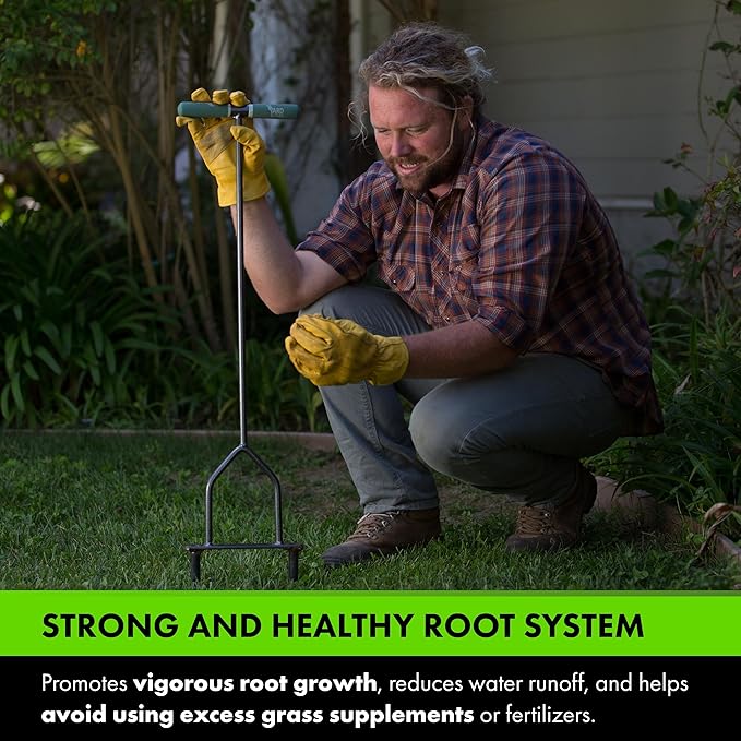 Yard Butler ID-6C Manual Lawn Coring Aerator - Grass Dethatching Turf Plug Core Aeration Tool - Grass Aerators for Small Yards - Loosen Compacted Soil - Gardening Hand Tools - Gray, 37 Inches