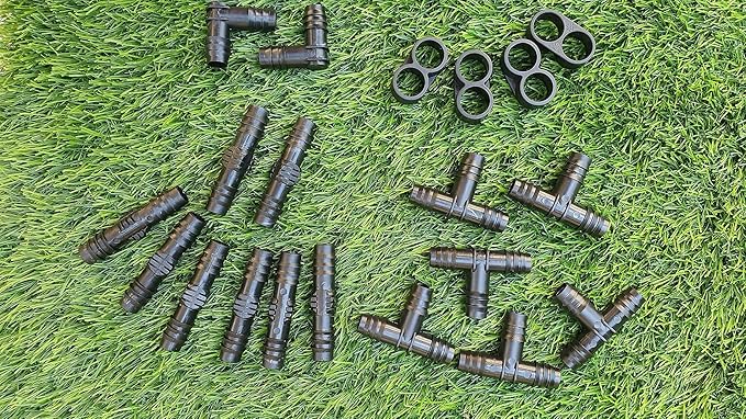 20-Piece Barb Connector Fitting Kit: 8 Straights, 6 Tees, 4 End Plugs, 2 Elbows, 16mm 0.520 Half-Inch ID, Garden Drip Irrigation, 670013-P