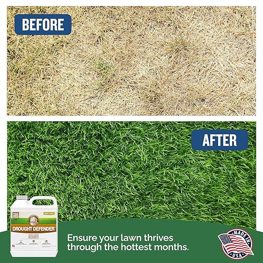 Turf Titan Drought Defender - Liquid Lawn Fertilizer Concentrate - Kelp Fertilizer for All Grass Types and Vegetables - Liquid Fertilizer for Lawns During Summer - 2.5 Gallon