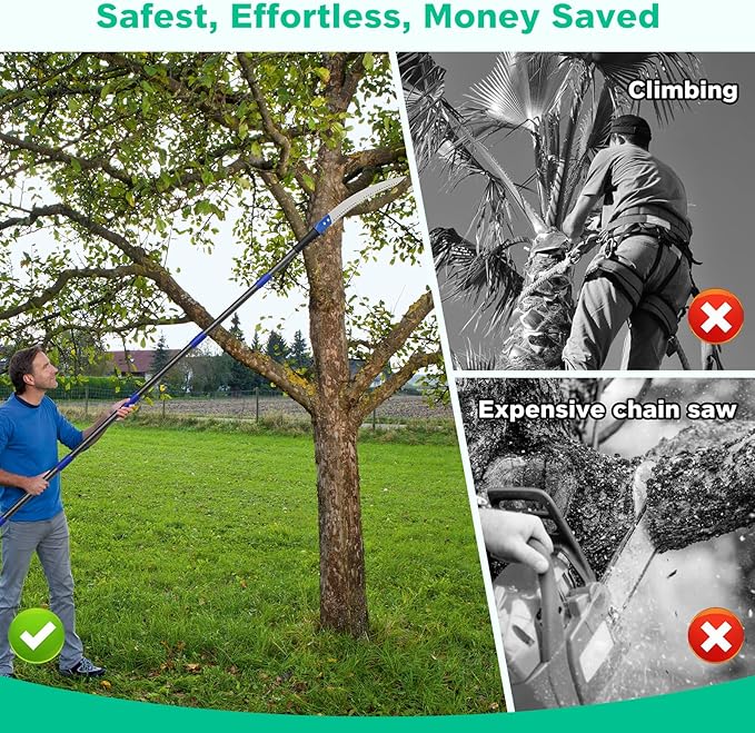 Manual Pole Saw for Tree Trimming, 10FT Pole Saw with Adjustable Rods for Trimming Tree Branches, Long Pole Pruning Pole Saw Hand Saw Cutter Pruner for Yard Garden Patio