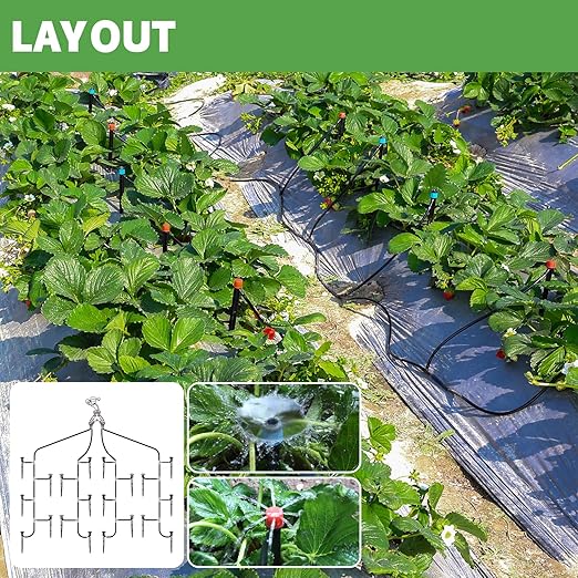 110ft Drip Irrigation System Kit, Garden Watering System DIY Automatic Irrigation Equipment Set for Lawn Raised Bed Greenhouse Plant Watering with 1/4'' Tubing, Drip Emitters, Connectors