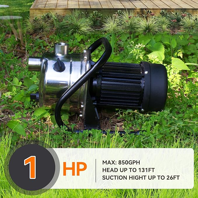 BACOENG 1 HP Water Transfer Pump Garden Pump, 850GPH Lawn Sprinkler Booster Pump, Lake Pump for Irrigation and Water Draining, w/Check Valve & 3/4" Garden Hose Adapter