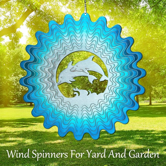 Dolphin Wind Spinners for Yard and Garden, Metal Dolphin Ornaments for Garden Décor, Outdoor Wind Spinner, Dolphin Gifts, Outdoor Garden Decoration, 12 inch Dolphin Wall Décor by ISEO