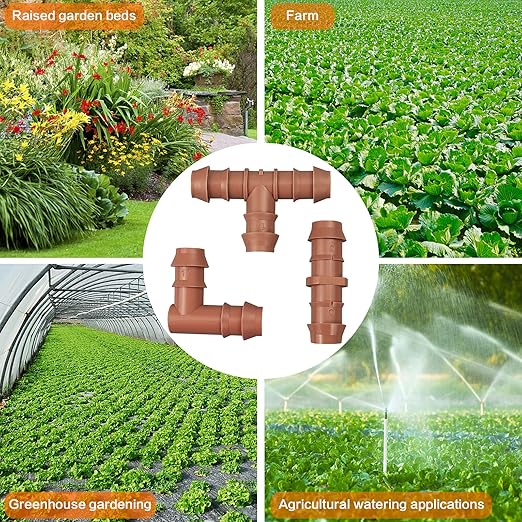 Irrigation Fittings Kit for 1/2"(.600" ID) Tubing,20 Pieces Set-8 Couplings, 6 Tees,6 Elbows - Barbed Connectors for Drip or Sprinkler Systems