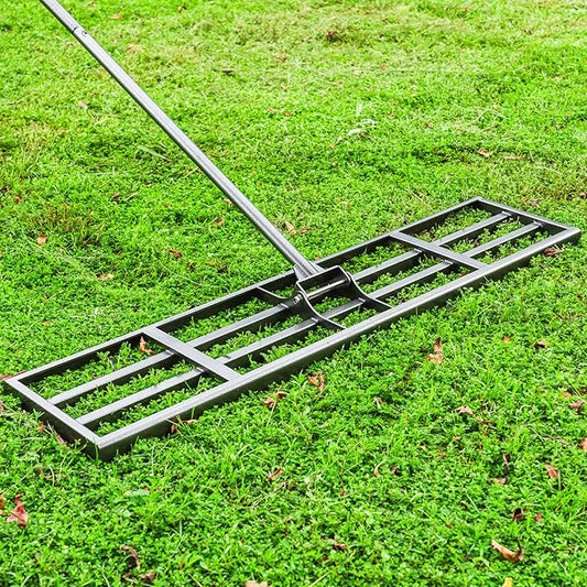 Lawn Leveling Rake with Rounded Edges, 42 x 10'' Leveling Rake with Tines for Soil, Heavy Duty Lawn Leveler with 7FT Handle, Ground Level Tool for Farm, Garden, Backyard
