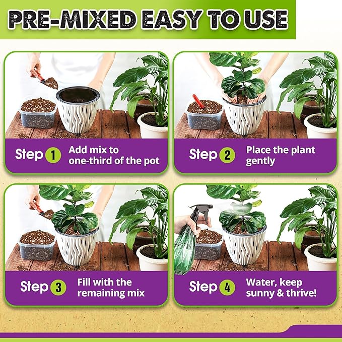 DUSPRO Recycle Fiddle Leaf Fig Soil Specialized for Fiddle Leaf Fig Plant Indoor 5-in-1 Pre-Mixed with Coco Coir, Coconut Fiber, Perlite, Pumice, Pine Bark Ready-to-Use Handmade Mixing Drainage 4 QRT