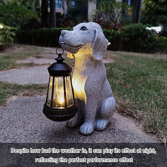 Dog Solar Garden Statues,Resin Dog Figurine Decorations with Solar Lights Lantern, Outdoor Decor Art for Lawn,Yard,Unique Housewarming Gift for Garden Home