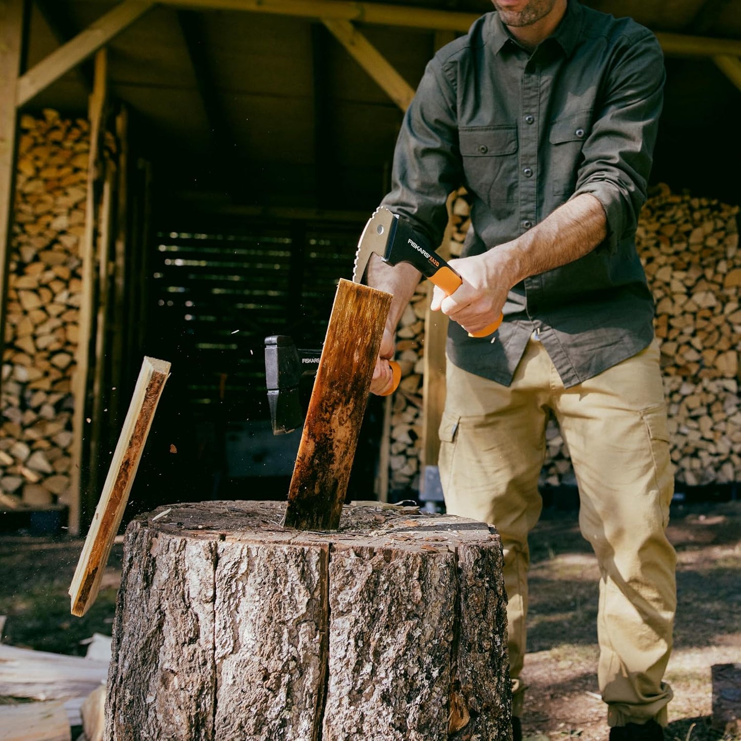 Fiskars 12" Hookaroon - Non-Slip Grip Handle with Pointed, Angled Blade - Landscaping Tool for Rotating, Dragging, Stacking Logs - Black/Orange