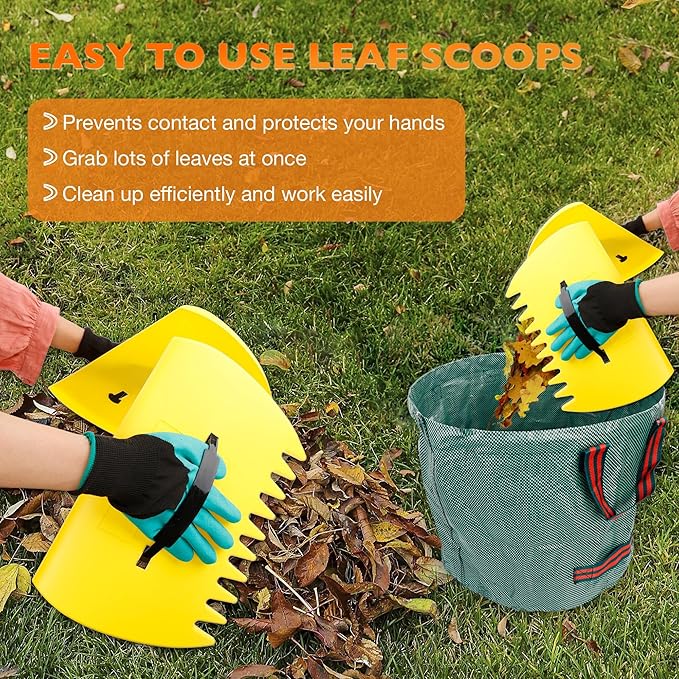 HQPASFY Weeding Sickle Set, Long Handle Sickle with Serrated Double-Edged Blade, Grass Sickle Stand Up Weeding Tool with 2 Pack Leaf Scoops, 16 Gallon Lawn Bag with Gardening Gloves ﻿﻿for Yard
