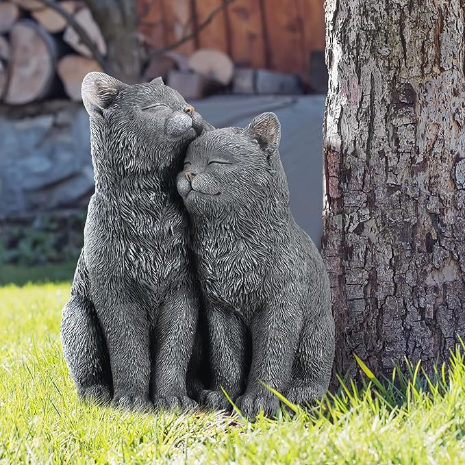Wenqik Black Cat Statue for Garden Couple Kitten Figurines Decor Resin Cat Sculpture Decorative Garden Statues for Outside Patio Yard Farmhouse Gifts for Animal Lovers Mom 8.66 x 5.7 x 10.62 Inch