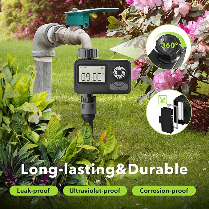BN-LINK Sprinkler Timer Outdoor, Programmable Water Timer with Rain Delay, Automatic Irrigation System for Lawns & Garden Hoses - Waterproof Manual Controller with Large LCD Display, 1 Outlet