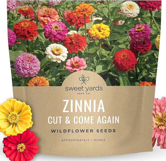 Zinnia Cut & Come Again Mix - Large 1 Ounce Packet - 4,000 Flower Seeds for Planting - Zinnia elegans