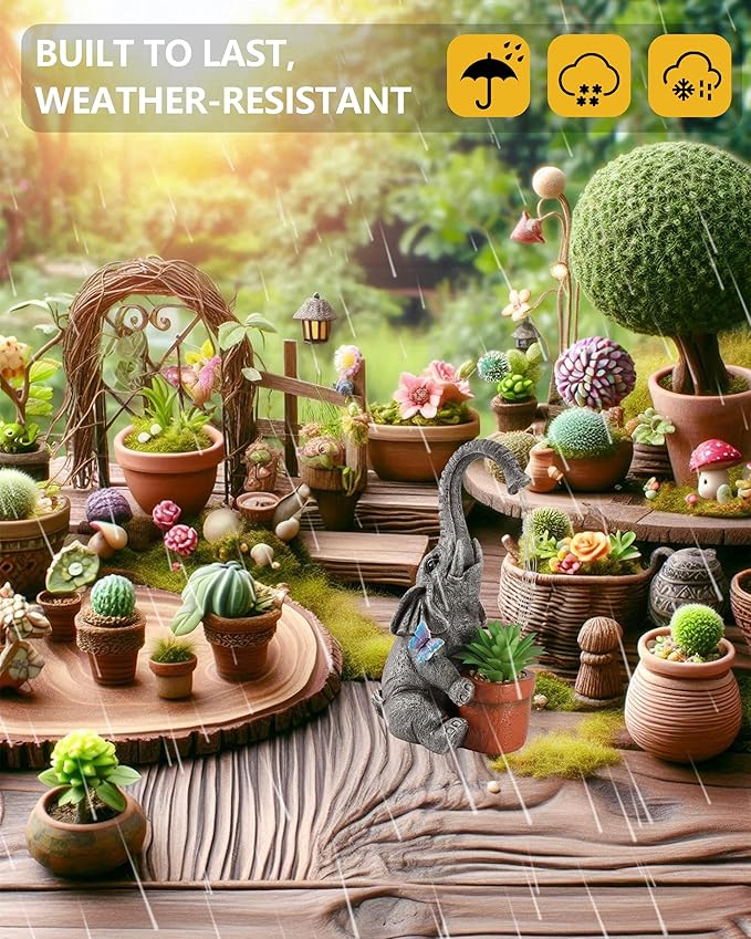 Solar Powered Resin Elephant Garden Statue with Water Fountain Light - Durable Outdoor Decor for Patio and Lawn - Unique Elephant Gift for All Ages